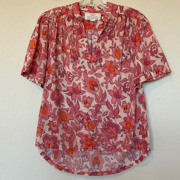 Trovata Birds of Paradis Autumn Paisley Floral Short Sleeve Cotton Blouse Top XS - Picture 16 of 16